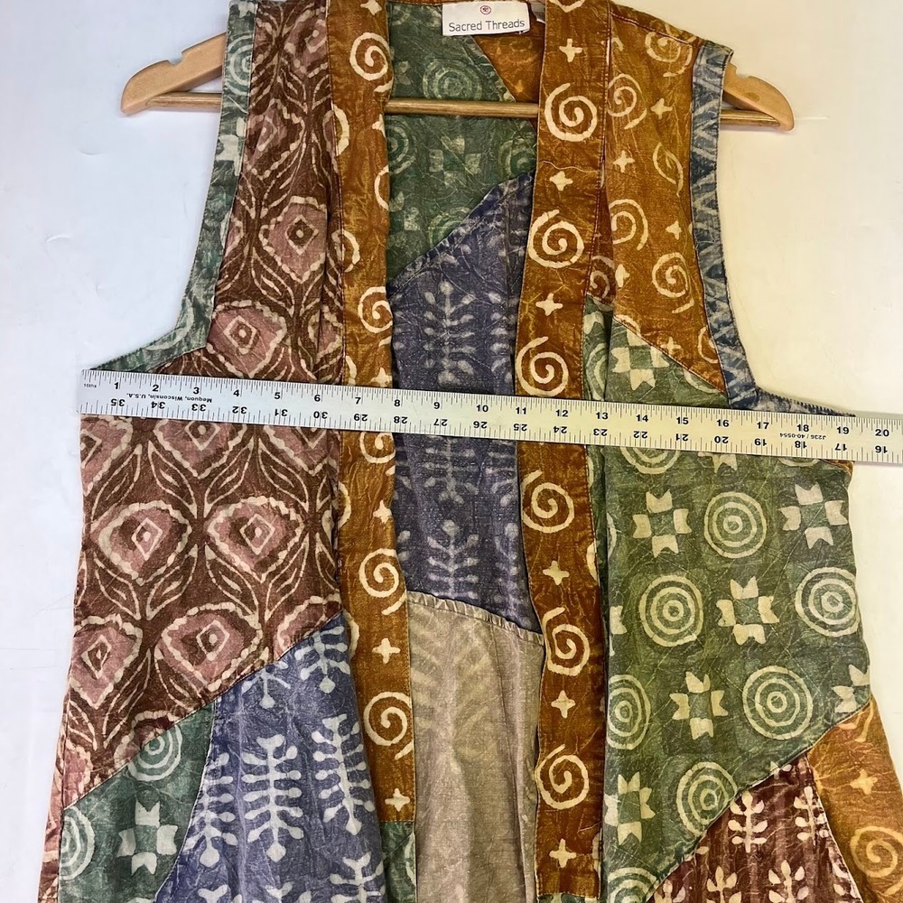 Sacred Threads Womens M Patchwork Batik Cotton Duster Vest Sleeveless Cardigan - Picture 13 of 15